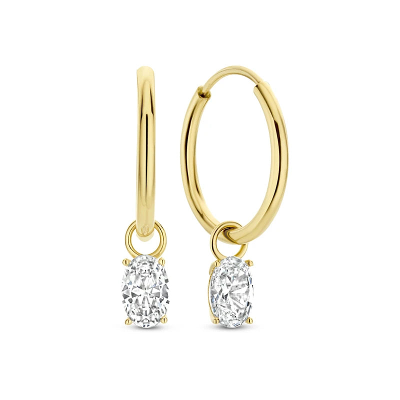 Colorful Oval Zircon Huggie Earrings 925 Sterling Silver Hoop Earring