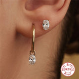 Colorful Oval Zircon Huggie Earrings 925 Sterling Silver Hoop Earring
