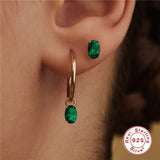 Colorful Oval Zircon Huggie Earrings 925 Sterling Silver Hoop Earring