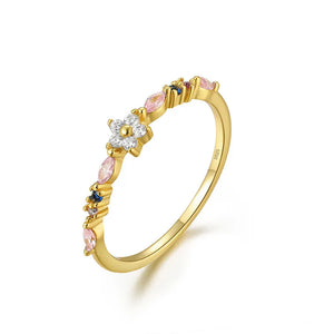 Colorful Zircon 925 Silver Star Butterfly Flower Ring for Women