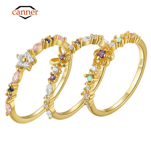 Colorful Zircon 925 Silver Star Butterfly Flower Ring for Women