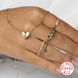 Emerald Zircon Heart Star Pendant Necklace 925 Sterling Silver Chain