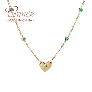 Emerald Zircon Heart Star Pendant Necklace 925 Sterling Silver Chain