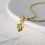 Green Zircon Heart Pendant Necklace 925 Sterling Silver Box Chain