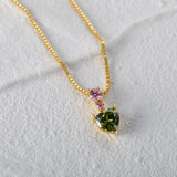 Green Zircon Heart Pendant Necklace 925 Sterling Silver Box Chain