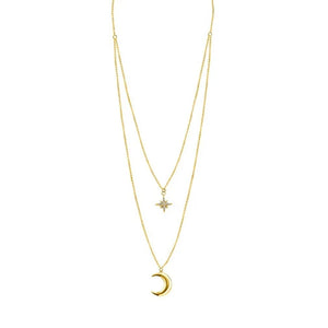 Sterling Silver Octagonal Star Moon Necklace