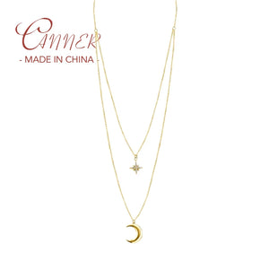 Sterling Silver Octagonal Star Moon Necklace