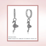 Pink Flamingo Drop Earrings 925 Sterling Silver CZ Circle Earring