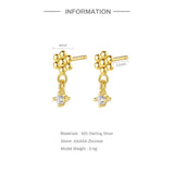 Zircon Tassel Chain Earrings 925 Sterling Silver Ear Stud Dangle Jewelry