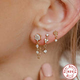 Zircon Tassel Chain Earrings 925 Sterling Silver Ear Stud Dangle Jewelry