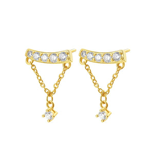 Zircon Tassel Chain Earrings 925 Sterling Silver Ear Stud Dangle Jewelry