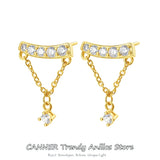 Zircon Tassel Chain Earrings 925 Sterling Silver Ear Stud Dangle Jewelry