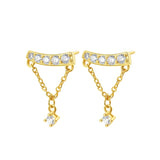 Zircon Tassel Chain Earrings 925 Sterling Silver Ear Stud Dangle Jewelry