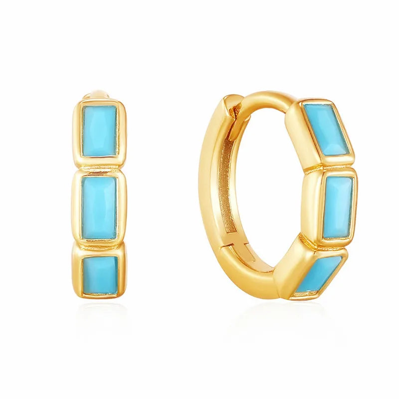 925 Silver Rectangle Turquoise U-Shaped Hoop Earrings for Women
