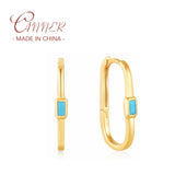 925 Silver Rectangle Turquoise U-Shaped Hoop Earrings for Women