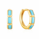 925 Silver Rectangle Turquoise U-Shaped Hoop Earrings for Women
