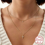 925 Silver Cross Pendant Necklace with Zircon