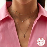 925 Silver Cross Pendant Necklace with Zircon