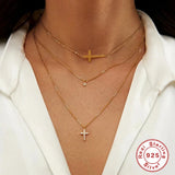 925 Silver Cross Pendant Necklace with Zircon