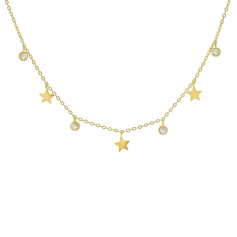 Zircon Crystal Charm Choker Necklace 925 Sterling Silver for Women