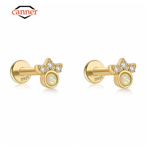 925 Silver Opal Cartilage Stud Earrings 2pcs
