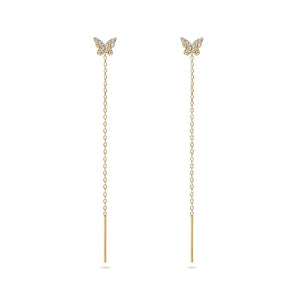 925 Sterling Silver Butterfly Chain Piercing Stud Earrings for Women