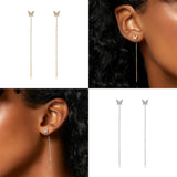925 Sterling Silver Butterfly Chain Piercing Stud Earrings for Women