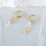 925 Silver Circle Huggie Pearl Pendant Drop Earrings