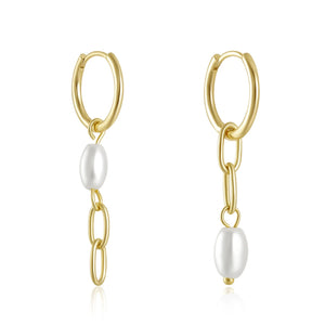 925 Silver Circle Huggie Pearl Pendant Drop Earrings