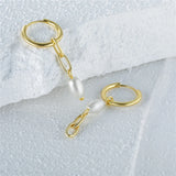 925 Silver Circle Huggie Pearl Pendant Drop Earrings
