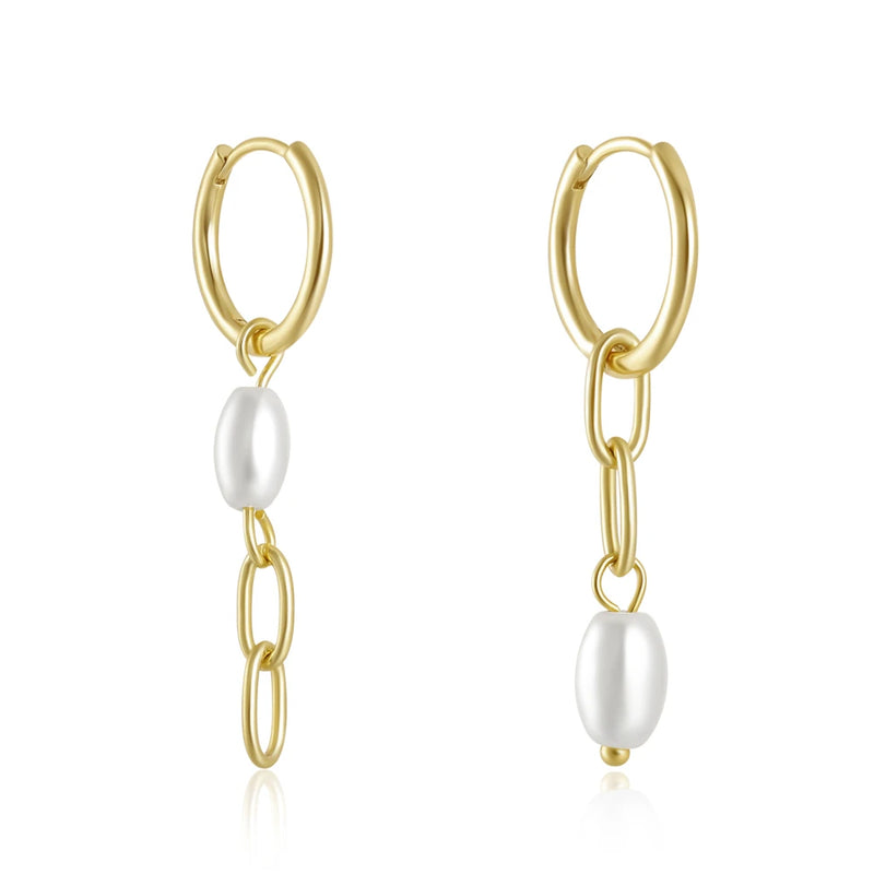 925 Silver Circle Huggie Pearl Pendant Drop Earrings