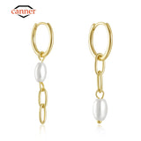 925 Silver Circle Huggie Pearl Pendant Drop Earrings