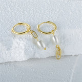 925 Silver Circle Huggie Pearl Pendant Drop Earrings