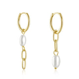 925 Silver Circle Huggie Pearl Pendant Drop Earrings