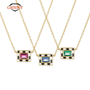 925 Silver Colorful Zircon Enamel Necklace for Women