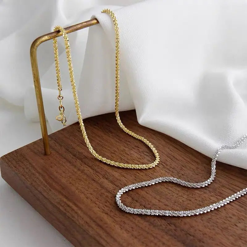 925 Silver Glitter Chain Necklace for Women Jewelry