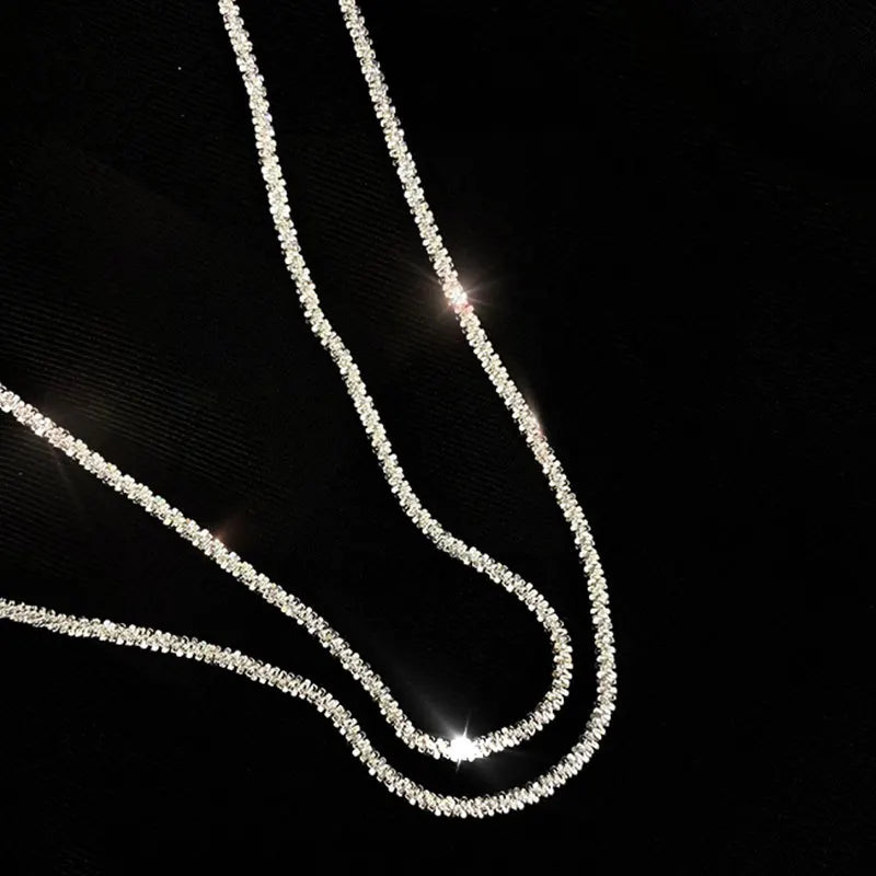 925 Silver Glitter Chain Necklace for Women Jewelry