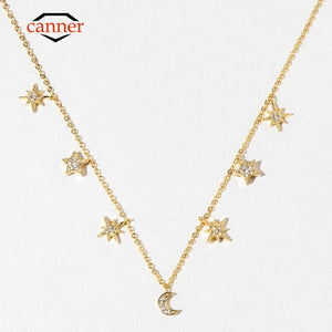925 Silver Star Moon Necklace Women's Party Jewelry