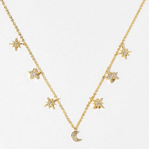 925 Silver Star Moon Necklace Women's Party Jewelry