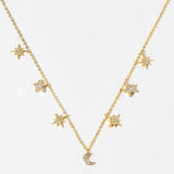 925 Silver Star Moon Necklace Women's Party Jewelry