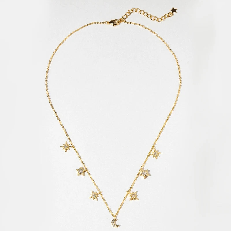 925 Silver Star Moon Necklace Women's Party Jewelry