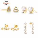 925 Silver Pearl Ear Piercing Cartilage Stud Earrings Women Fine Jewelry
