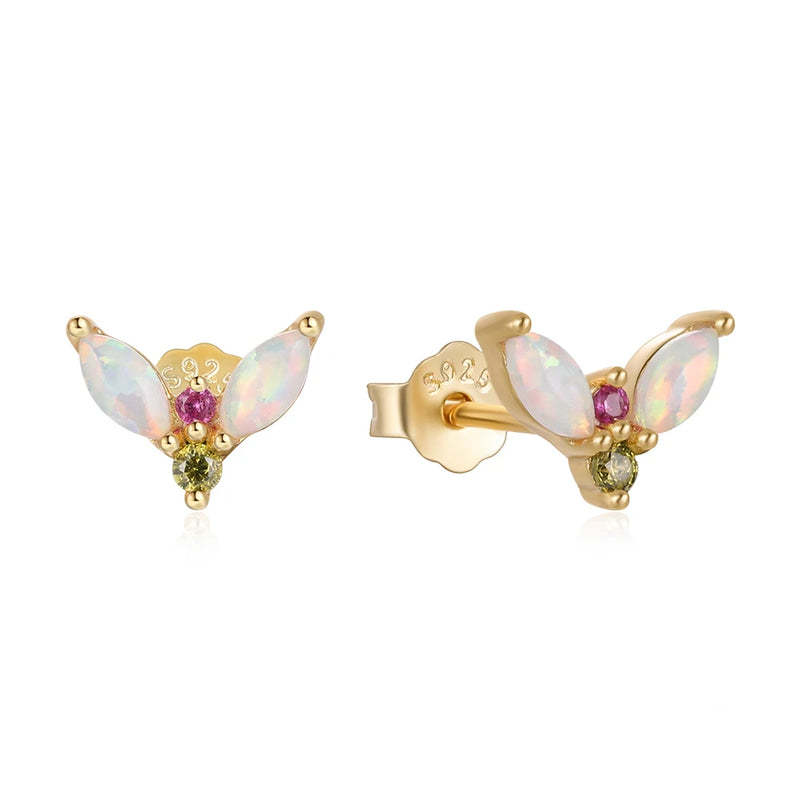 925 Silver V-shaped Opal Ear Studs for Women