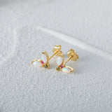 925 Silver V-shaped Opal Ear Studs for Women