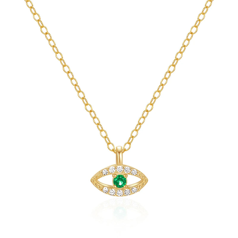 925 Silver Necklace Luck Green Evil Eye Choker Necklace