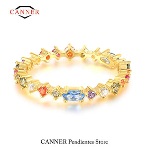 Colorful CZ Ring 925 Silver Plated Wedding Ring for Women Fine Jewelry Anillos