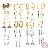 Colorful Zircon 925 Silver Piercing Hoop Earrings for Women Huggie Earings