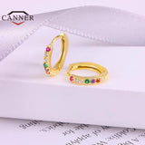 Colorful Zircon 925 Silver Piercing Hoop Earrings for Women Huggie Earings