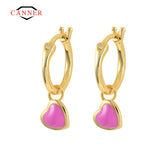 Enamel Heart Pendant Silver Drop Earrings Women Dangle Fine Jewelry