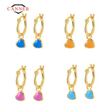 Enamel Heart Pendant Silver Drop Earrings Women Dangle Fine Jewelry
